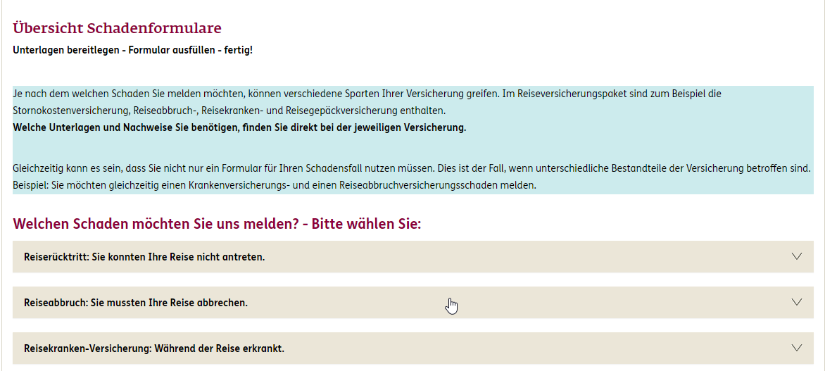 Ergo Reiserucktrittsversicherung Schadensmeldung